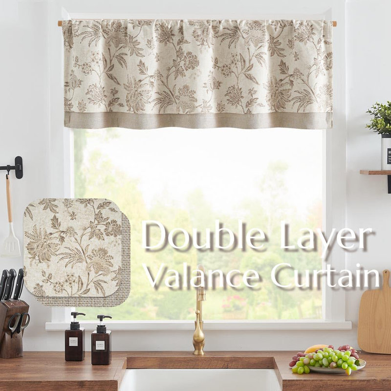 Cantonnière en lin à imprimé floral, Taupe / beige