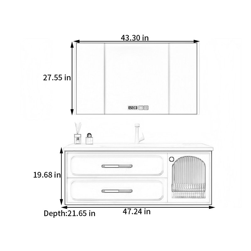 French cream style rest room bathroom cabinet, 47"