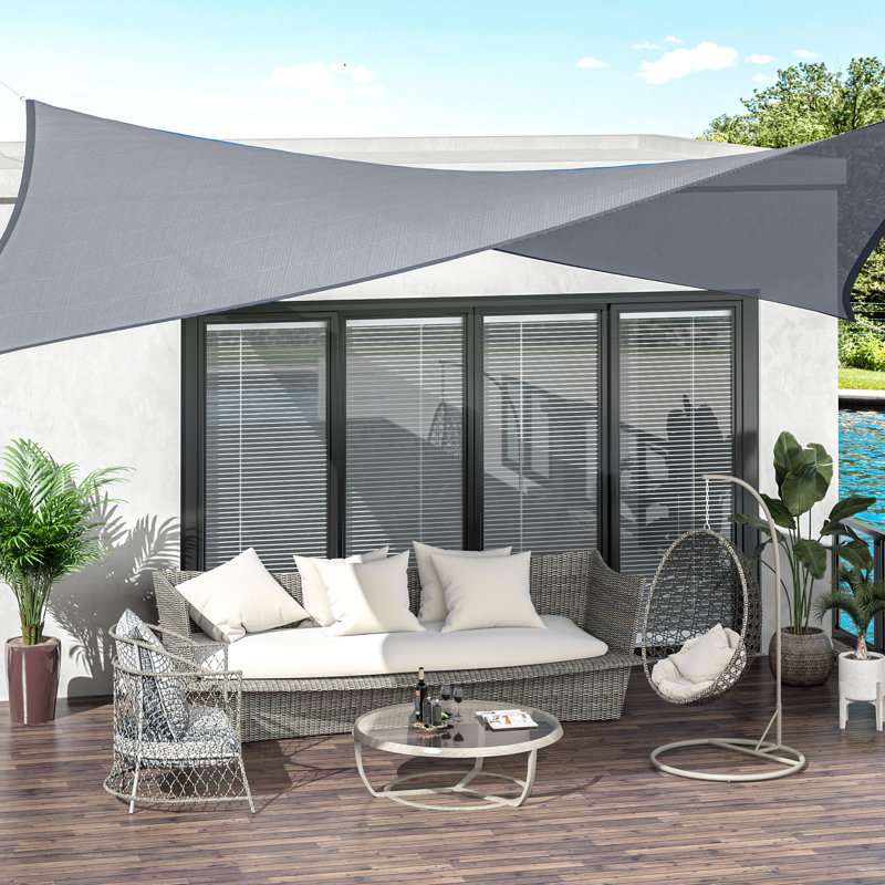 Auvent 13 'x 20' en toile d'ombrage - gris. Tissu bloquant,. Pour les espaces extérieurs tels que le patio, la terrasse, la cour. Avec les outils de suspension, les fournitures d'installation et le blocage des cordes. Livré avec