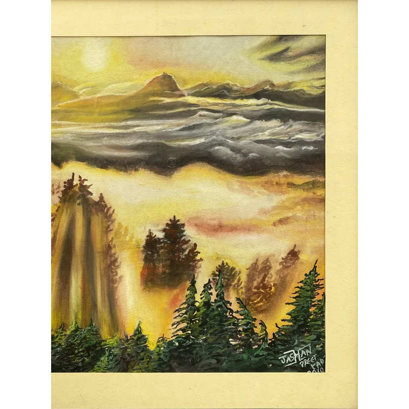 Lever de soleil en forêt | Aquarelle sur feuille | Avec cadre | Par Jashanpreet Kaur