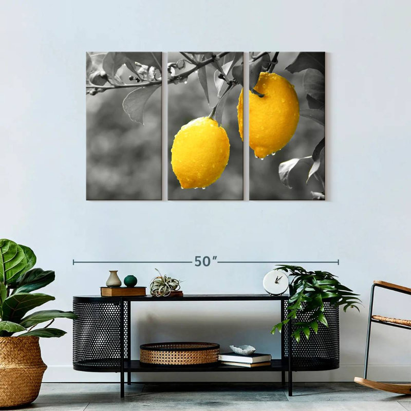 Ensemble de 3 citrons pop sur toile, H 45 po x l 28 po x P 1,25 po