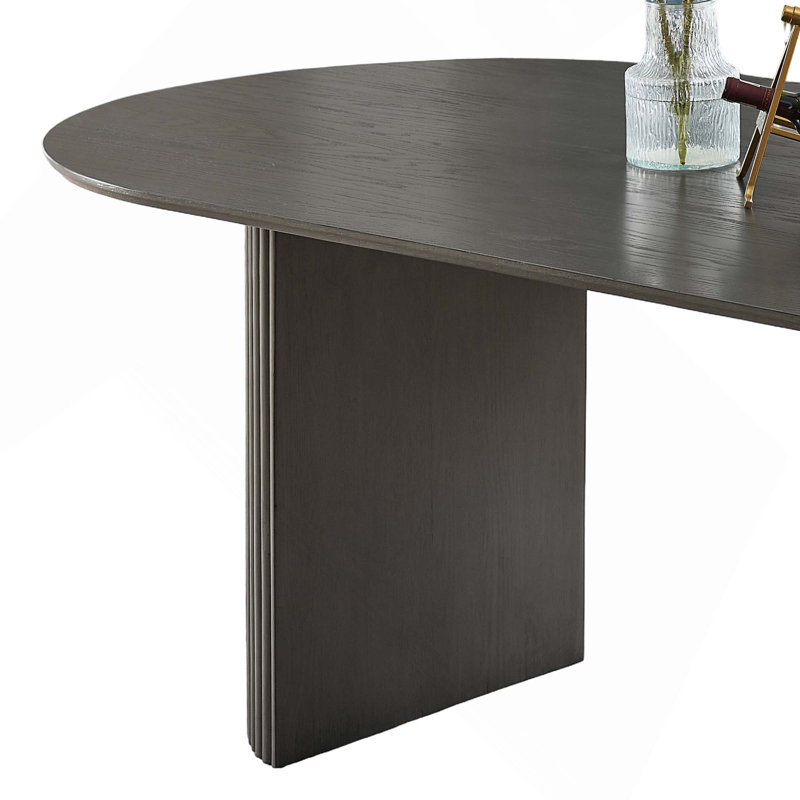 Ensemble de salle à manger 7 pièces, table ovale de 80 pouces avec base à double piédestal et 6 chaises demi-tonneau rembourrées