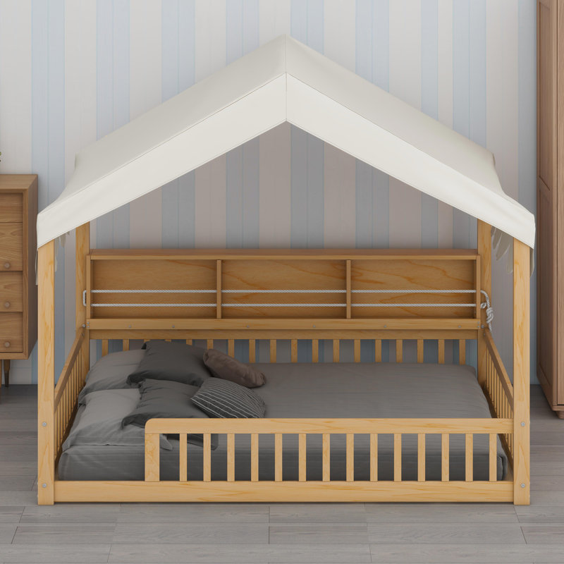 House-Shaped Daybed With Fense, Natural/Beige