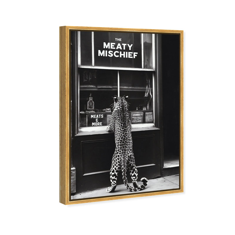 Oliver Gal Meaty Mischief Cheetah - Framed Acrylic Glass Wall Art, Gold, 55" H x 37" W