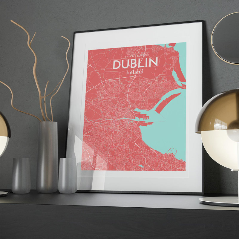 Dublin City Map in Maritime 1 Piece Wall Art, 20cm H x 16cm W x 0.05cm D