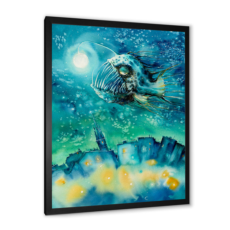 Frightening Sea Creature Angler Fish " Frightening Sea Creature Angler Fish ", Black Picture Frame, 20" H x 12" W x 1" D
