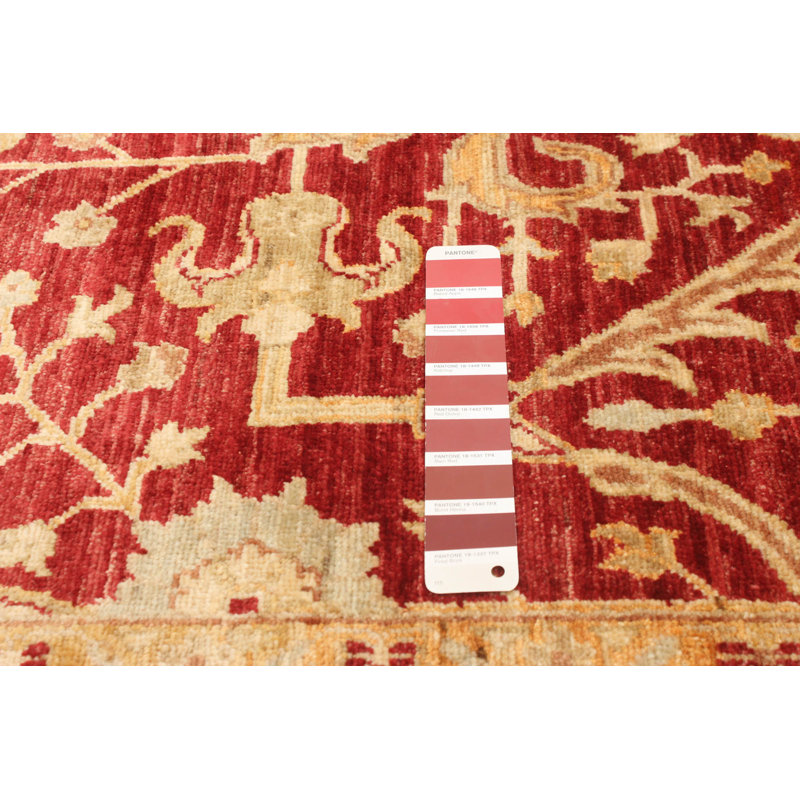 Tapis décoratif en laine noué à la main de conception unique 5 pi 7 po x 8 pi 7 po « New Age » de style rouge/Ivoire