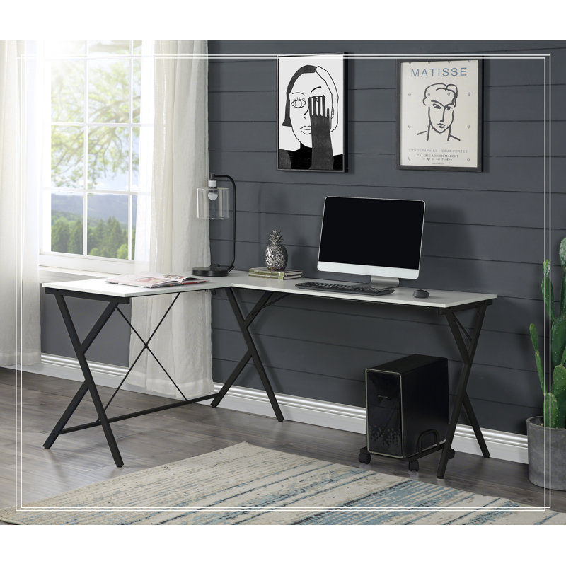 Bureau d'ordinateur polyvalent en forme de L pour un travail efficace et une optimisation de l'espace, Noir, noir, noir, noir