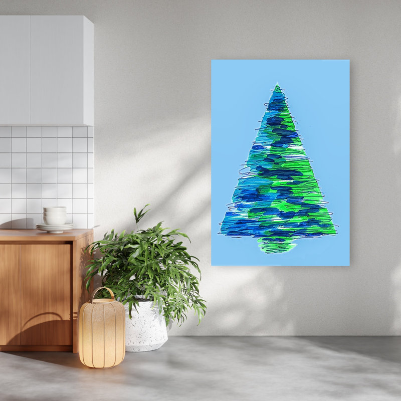 Abstract Christmas Tree Abstract Bold Colorful Christmas Tree Winter Landscape Wall Art Print, 152.4cm H x 101.6cm W