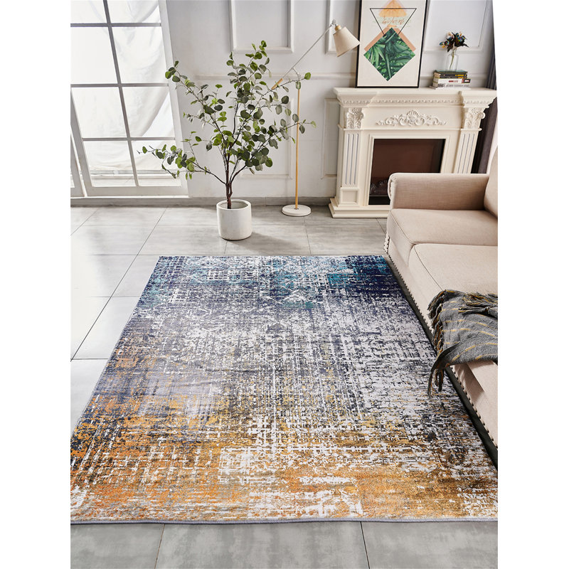 Collection Abstract Design Turquoise Gray Rust Machine Washable Super Soft Area Rug, Rectangle 4' x 6'