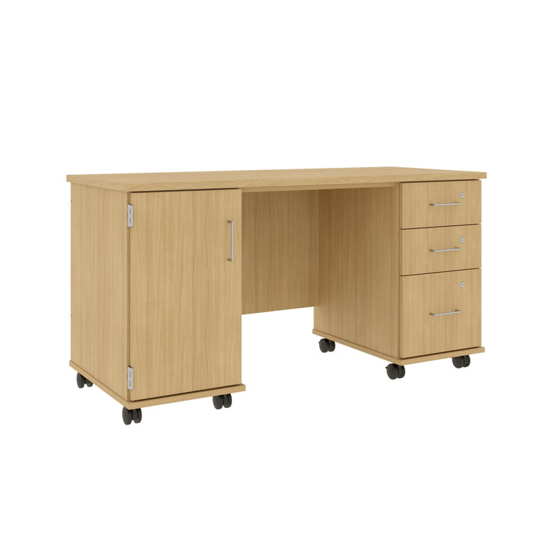 Bureau mobile avec tiroirs de rangement verrouillables et armoire latérale, Chêne Door County