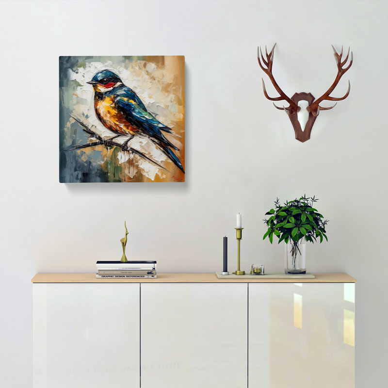 Swallow Palette Knife Painting - Wrapped Canvas, 35cm H x 35cm W x 3cm D