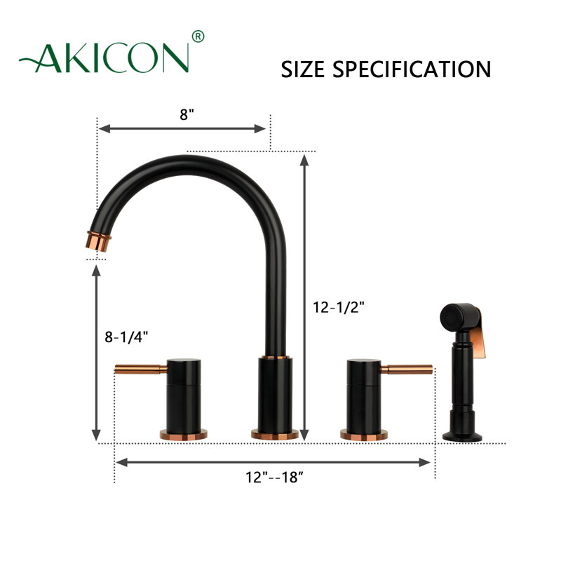 Matte Black and Rose Gold Double Handle Kitchen Faucet with Side Sprayer