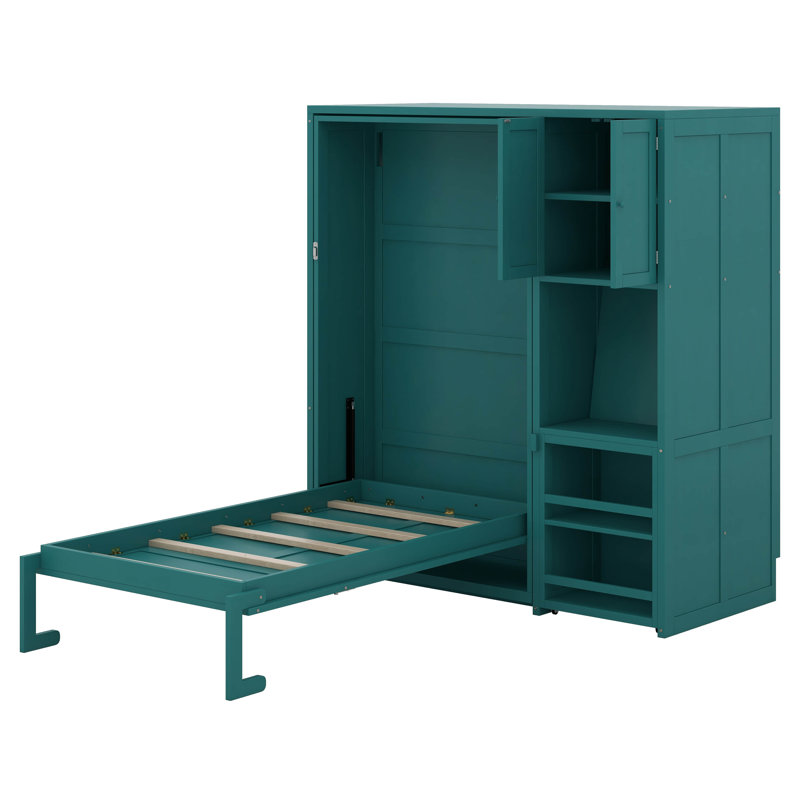 Lit escamotable simple, lits escamotables muraux rotatifs avec bibliothèque, armoire supérieure, bureau extensible, Sarcelle