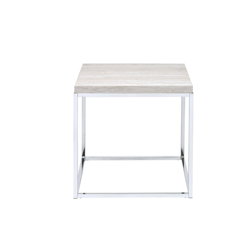 Light Oak And Chrome End Table With Open Base