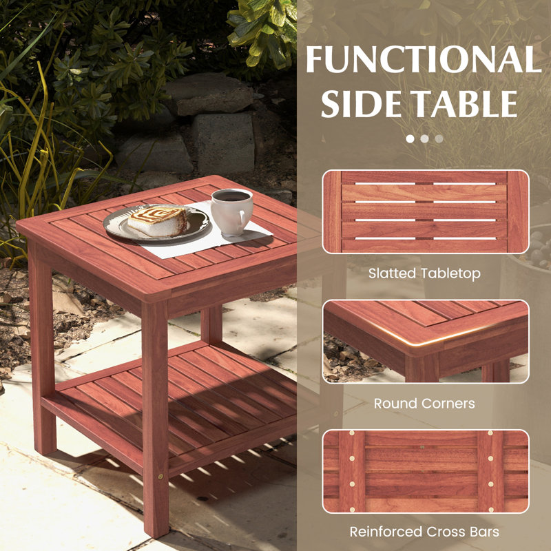 Iftu Square Acacia Outdoor Side Table , 18'' in. W 18'' in. D, 2