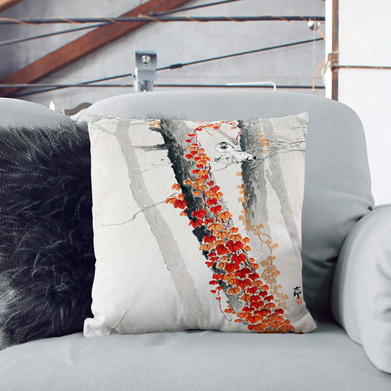 Birds And Ivy By Ohara Koson Square Throw Cushion, 55 x 55 cm, Black