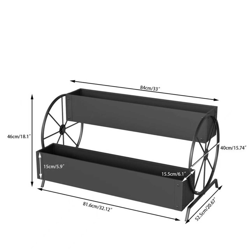 Rectangle Outdoor Metal Garden Planter, Terrace Decorative Planter with Drainage Holes, Black