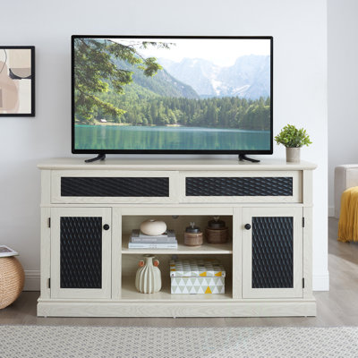 Embossed Pattern TV Stand, Media Console With Open And Closed Storage, Sliding Doors For Living Room & Bedroom, 58.27''W, TV Stand