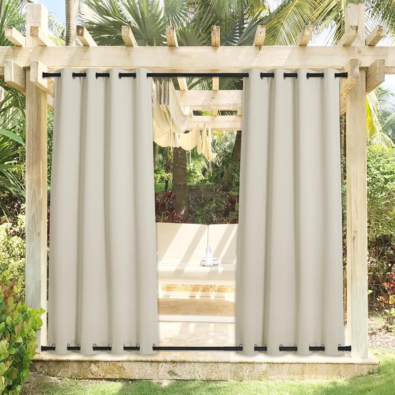 Ensemble de 2 rideaux occultants d'extérieur imperméables pour patio, Beige, L 52 po x L 95 po