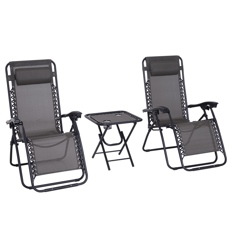 90cm Long Reclining Chaise Lounge Set, Grey