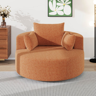 Fauteuil pivotant désossé à 360 °, fauteuil demi-tonneau en tissu chenille, fauteuil pivotant rond avec 3 coussins amovibles