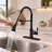  VIBRANTBATH Black Pull Down Kitchen Faucet, Modern Minimalist Single Handle 3-Function Sprayer Kitchen Sink Faucet with Deck Plate-856708972