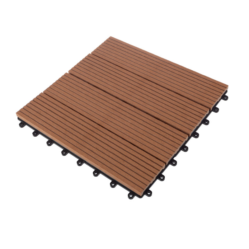Deck Tiles - 6-Pack Wood Plastic Composite Interlocking Patio Tiles - 5.8SQFT Outdoor Flooring for Balcony, Porch, and Garage by Pure Garden