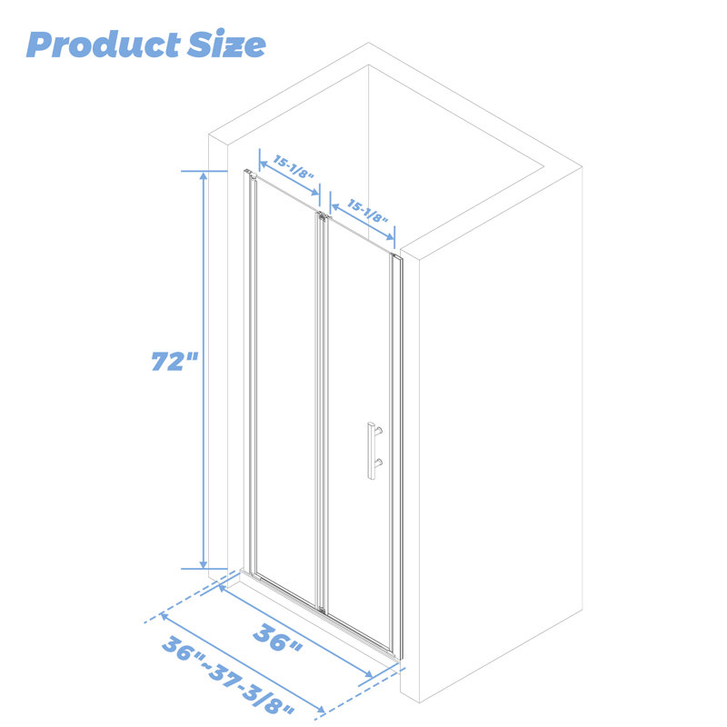 Semi-Frameless  Bi-Fold Glass Shower Door with Tempered Glass and Reversible Installation, Matte Black, 36"