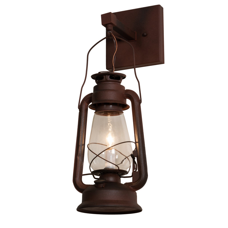 Meyda Tiffany 215766 One Light Wall Sconce from Miner`S Lantern Collection in Rust Finish, Rust