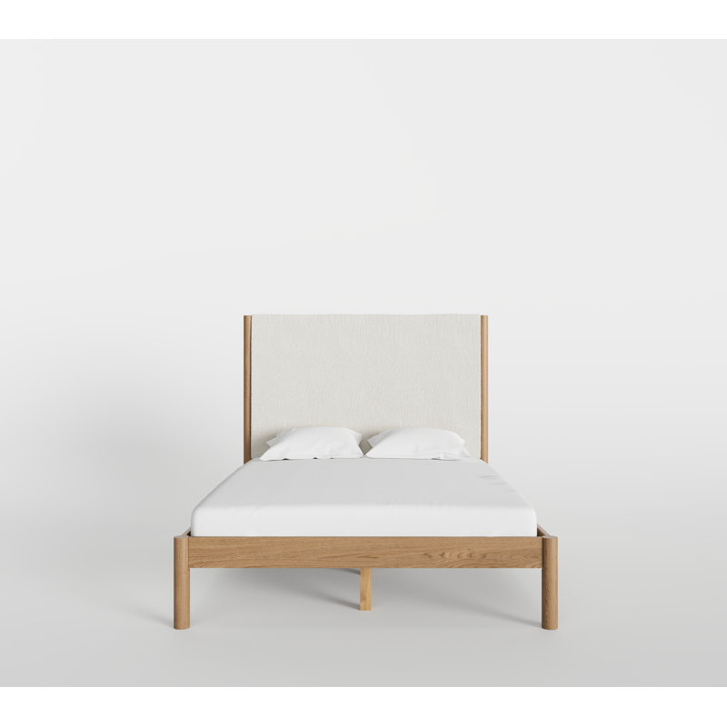 Ardin Solid Wood Bed with Boucle Headboard, Natural, Queen