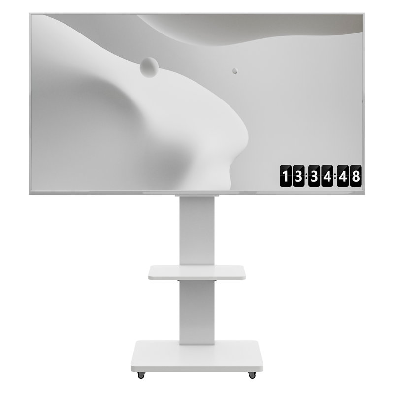 Chariot de télévision mobile avec tablettes réglables, support de plancher pivotant avec support et roulettes verrouillables, chariot de télévision sur roulettes pour téléviseurs de 32 à 75 pouces pour la maison et le bureau
