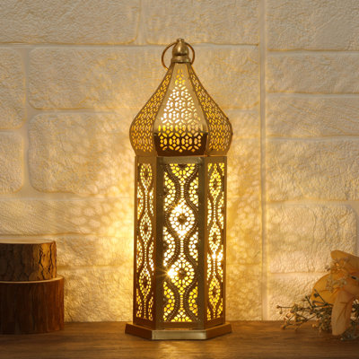 Temple marocain de style marocain, lanterne creuse en fer, lampe de Ramadan rétro, ornements de lumières suspendus, métal à piles pour la décoration intérieure de la table