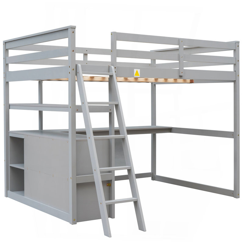 Latitude Run® Twin Size Loft Bed With Desk And Shelves, Two Built-In ...
