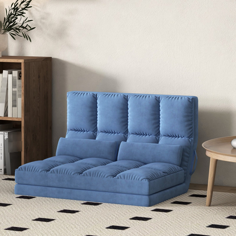 Chaise de lit pliante réglable, 2 coussins, L 40,25 po, bleu, plancher convertible avec