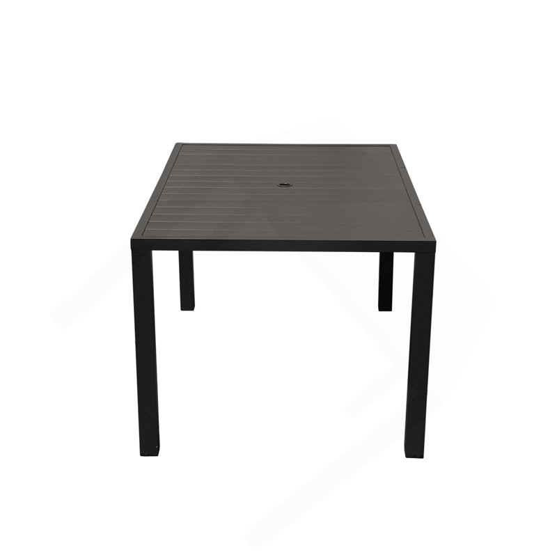 Outdoor Dining Table For 4 Person,Square Slatted Metal Patio Table For Deck Garden Lawn Backyard Use With Umbrella Hole, Brown