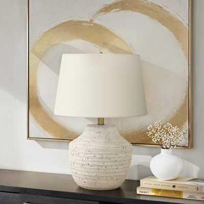 20"h, Table Lamp, Cream Concrete, Ivory / Cream Shade, Modern