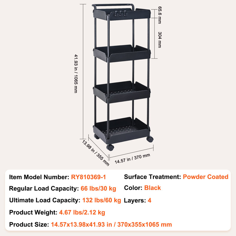 Chariot H 41,93 x l 14,57, Noir