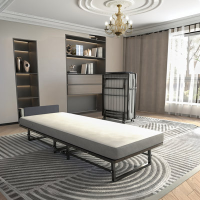 Folding Bed with 4 Inch Mattress,Portable Foldable Guest Bed,Easy Storage and Movable with 4 Castors by Ebern Designs