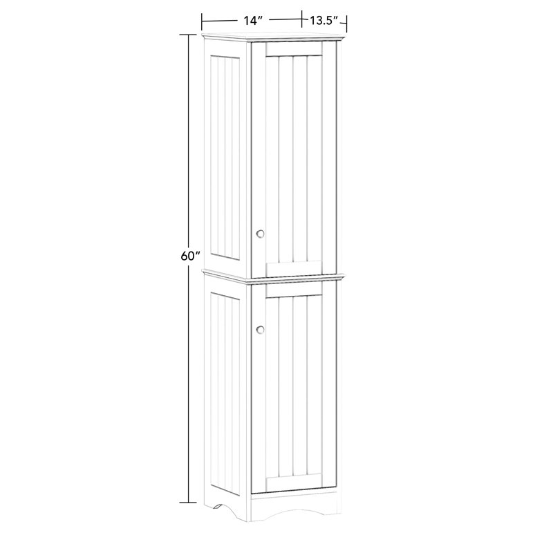 Armoire de rangement haute à deux portes pour salle de bain avec étagères réglables et organisateur de linge - Blanc
