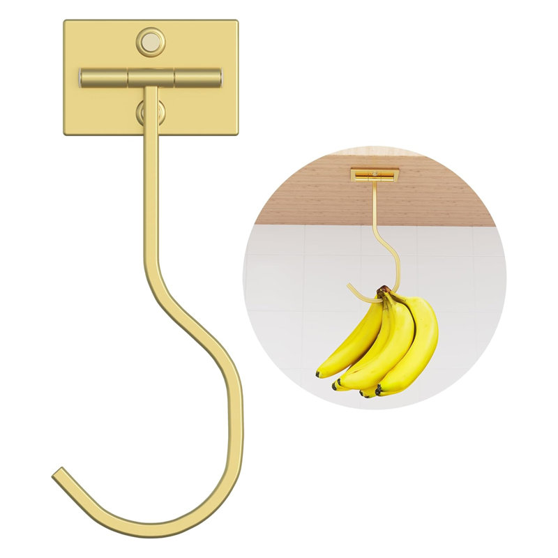 Crochet de banane pliable sous le comptoir - peu encombrant, magnétique, adhésif robuste, installation sans perceuse, organisateur de cuisine en métal