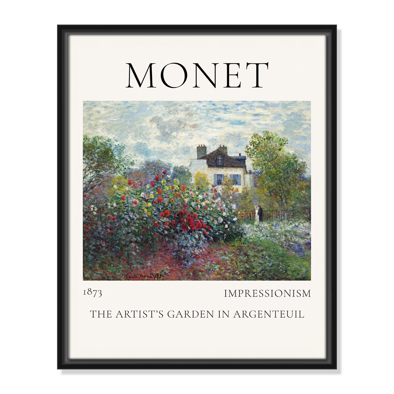 Artists Garden in Argenteuil Print by Claude Monet, No, 21.5" H x 17.5" W x 2" D, Black Floater Frame