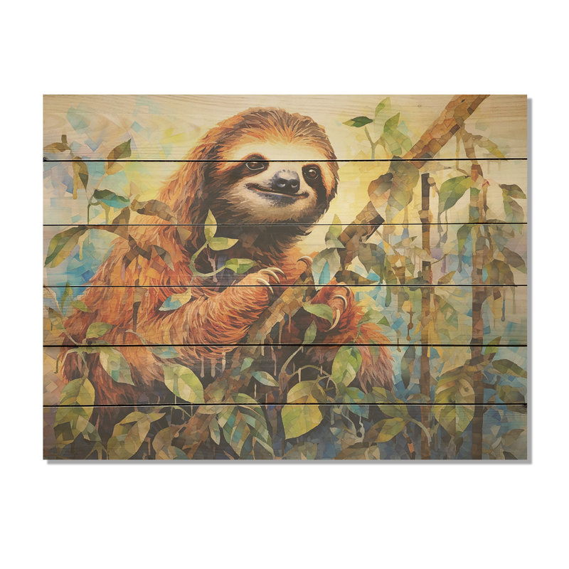 Art paresseux sur bois de pin naturel, H 30 po x l 40 po