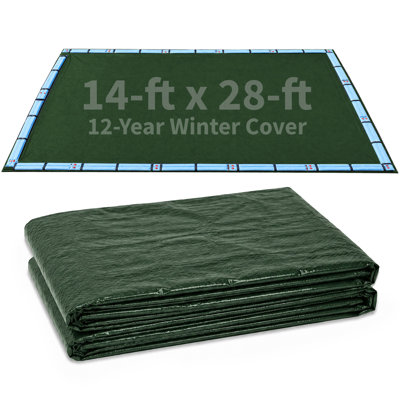 Blue Wave Arctic Armor 14-ft x 28-ft Rectangular In Ground Pool Winter Cover, Heavy Duty Solid Pool Tarp, 10x12 Scrim Polyethylene, 5-ft Overlap, Grommets, Cable and Winch