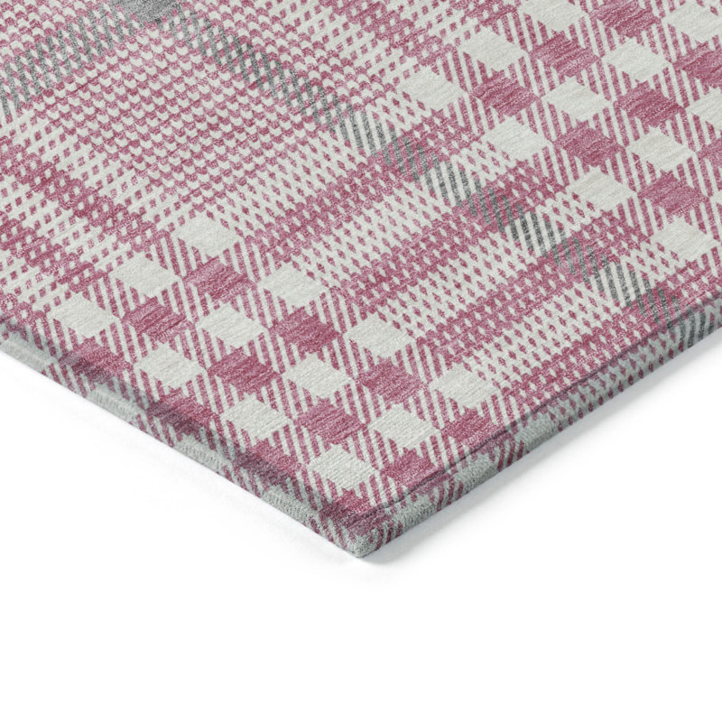 8' X 10' Ivory Plaid Washable Indoor Outdoor Area Rug