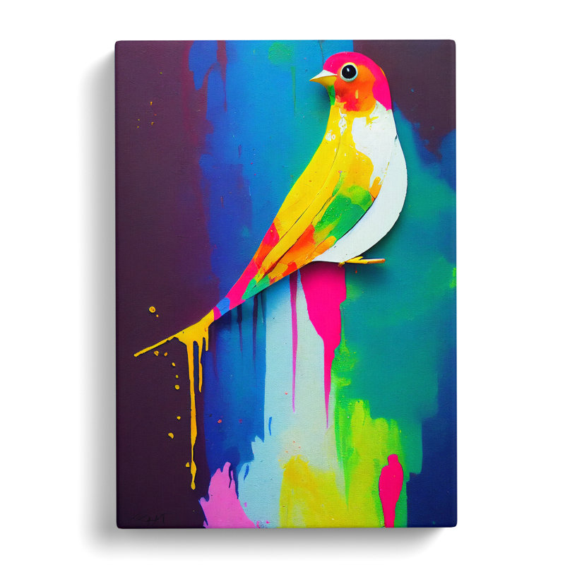 Dripping Paint Bird No.2 Abstract - Wrapped Canvas Print, 50cm H x 35cm W