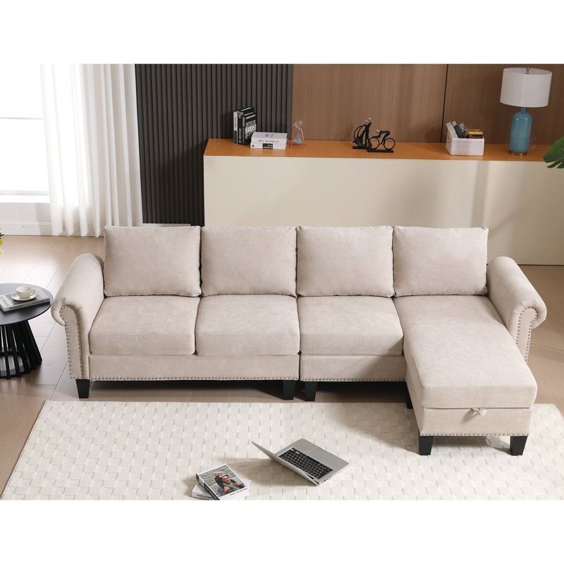 Canapé modulaire beige avec rangement - 4 rangements modernes pour le salon,, Beige