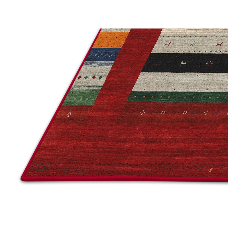 Tapis contemporain gris / rouge / vert, Rectangle 7 pi x 10 pi