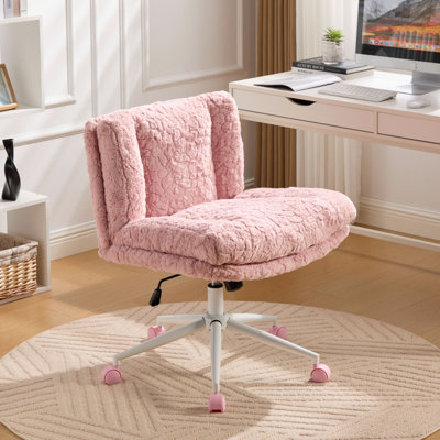 Wider Seat Plush Faux Fur Office Chair with Adjustable Height and Swivel