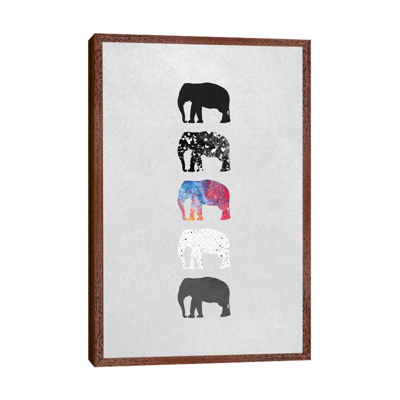 Five Elephants by Elisabeth Fredriksson - Print on Canvas, 66.04 cm H x 45.72 cm W, Brown Floater Framed